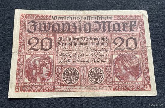 20 марок 1918 год / Германская империя Ссудные кассовые знаки (Darlehnskassenschein)