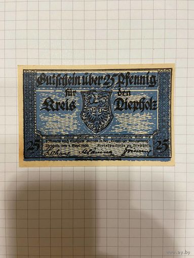 Нотгельд 25 пфеннигов. Германия. Веймарская республика Дипхольц-0201