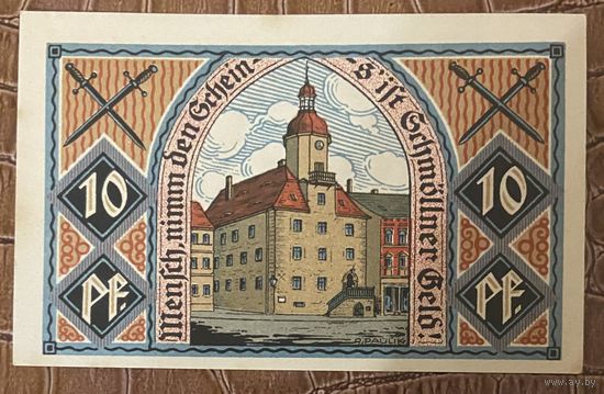 Нотгельд 10 пфеннигов 1921 год. Шмёльн. Веймарская республика