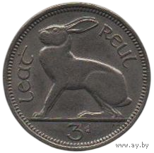 Республика Ирландия. 3 пенни (пенса) 1968. Фауна. Заяц.