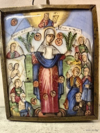 Икона Всех скорбящих Радость. Финифть.19 век. Распродажа коллекции!!!