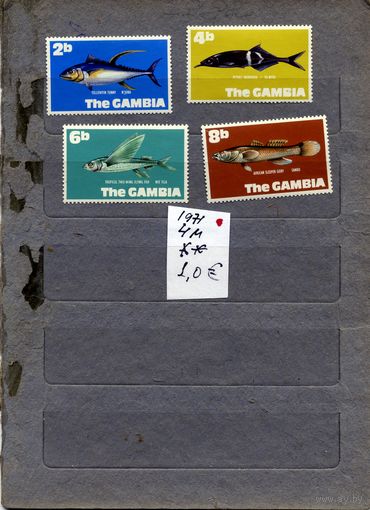 ГАМБИЯ, , 1971,  РЫБЫ, 4м  ** чистые