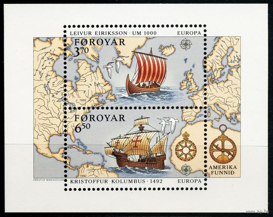 1992 Фарерские острова 233-234/B5 Корабли с парусами / Europa Cept 9,00 евро