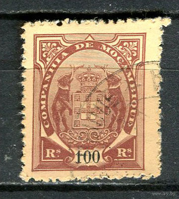 Португальские колонии - Мозамбик (Comp de Mocambique) - 1895 - Слоны с гербом 100R - [Mi.20B] - 1 марка. Гашеная.  (Лот 15JA)-TG3P52