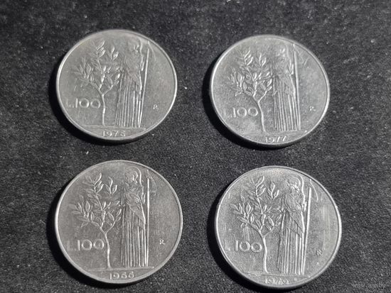 Италия лот монет 4 шт 100 лир 1966,1976,1977,1979