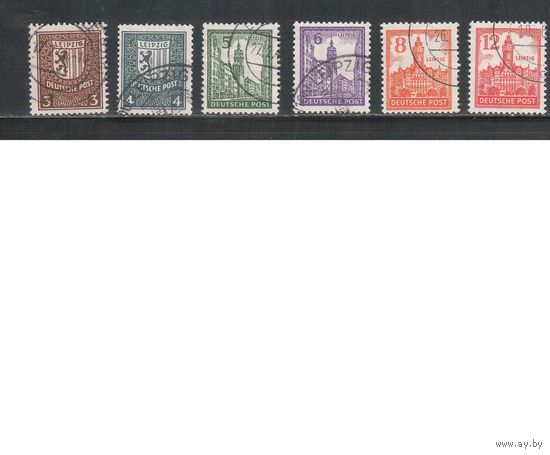 Германия-1946,(Мих.150-155) гаш.  , с ВЗ, Стандарт,Герб, Лейпциг, Советская зона оккупации,Западная Саксония, (полная серия)
