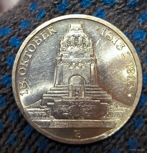 3 марки 1913 Саксония - битва народов - башня в ярчайшем блеске