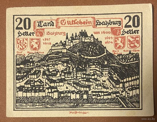 Нотгельд Австрия Зальцбург, 20 геллеров 1920 год