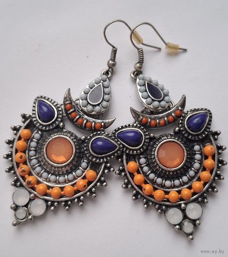 Крупные серьги в стиле этно. Мультиколор