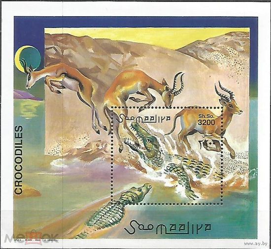 Сомали Рептилии Нильский крокодил Антилопа 2000 блок     MNH