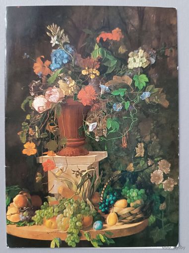 Поздравляю! Цветы и фрукты. В Садовников. 1855г. Открытка двойная, чистая,1982г.