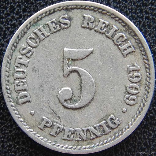 YS: Германия, Рейх, 5 пфеннигов 1909J, KM# 11