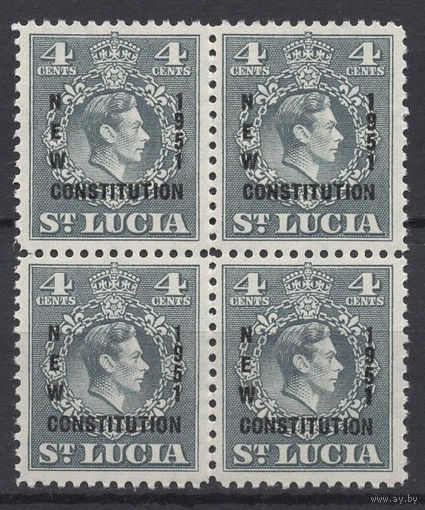 Сент-Люсия /St Lucia 1951** 4c Георг VI кварт надпечатка