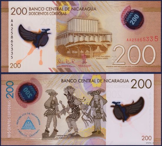 Никарагуа 200 Кордоба образца 2022 года UNC p213a серия АА