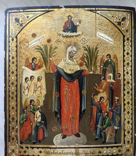 Икона Божией Матери Скорбящая, с грошиками. 19 век, шикарная! С рубля!