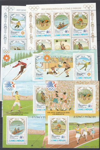 Спорт. Олимпийские игры. Сан-Томе и Принсипе. 1983. 2 малых листа и 4 блока. Michel N 869-876, бл143-146 (99,0 е)