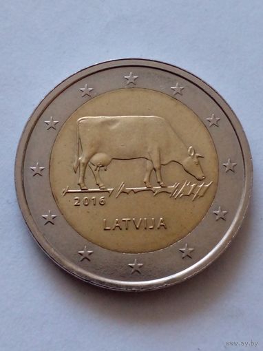 Латвия.2 евро 2016 г.( Латвийская бурая корова) UNC.(1)