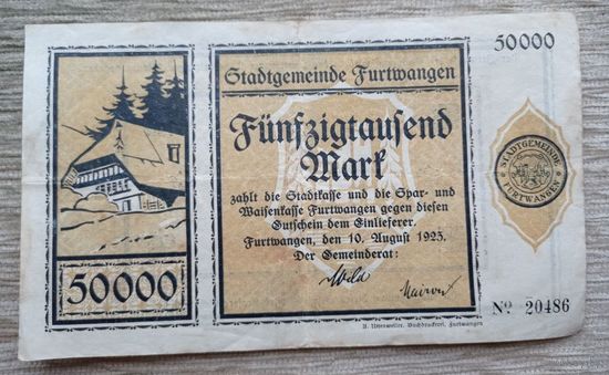 Werty71 Германия 50000 марок 1923 Гроссгельд Фуртванген Баден-Вюртемберг