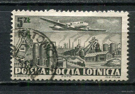 Польша - 1952 - Авиация 5Zt - [Mi.731A] - 1 марка. Гашеная.  (Лот 54HF)-T41P11