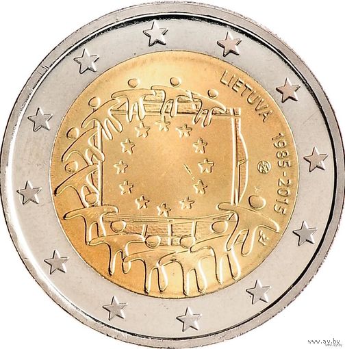 2 евро 2015 Литва 30 лет флагу ЕС UNC из ролла