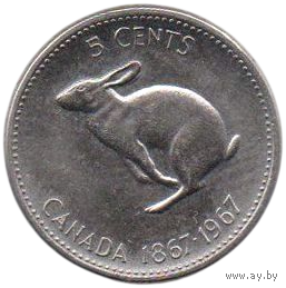 Конфедерация Канада. 5 центов 1967. 100 лет Конфедерации. Фауна. Заяц.