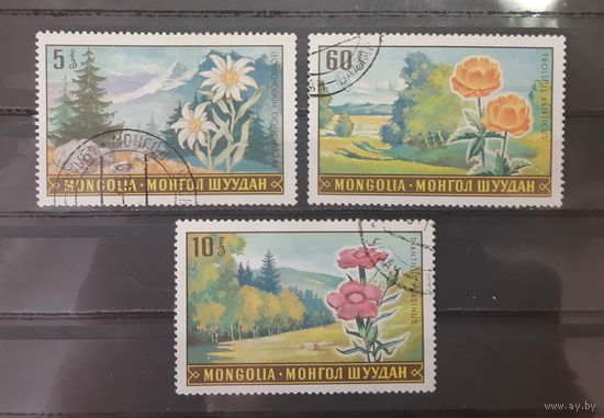 Монголия. 1989 год. Флора. Цветы и ландшафты (3 марки из серии)