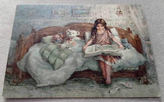 Посткроссинг. Открытка "Девочка с книгой, худ.Галина Егоренкова (10х15). Прошла почту. Марка, чёткий штемпель.