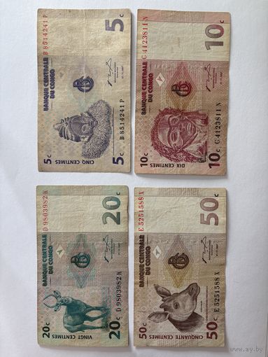 Лот банкнот Конго 5, 10, 20, 50 сантимов 1997 аукцион с 1 рубля 7 дней