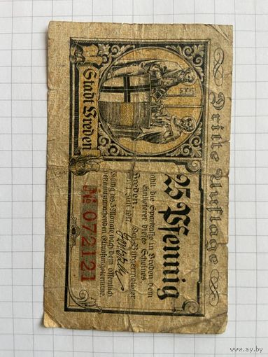 25 пфеннингов (нотгельды) 1921 г. Германия.