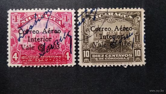 НИКАРАГУА\376с\1933\1936 ми661 и 706. АВИАПОЧТА АРХИТЕКТУРА НАДПЕЧАТКИ