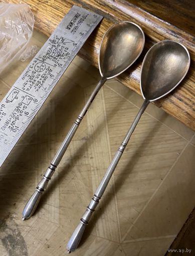 Две парные чайные царских ложки 84 пробы (50 г) с годом, по лому практически