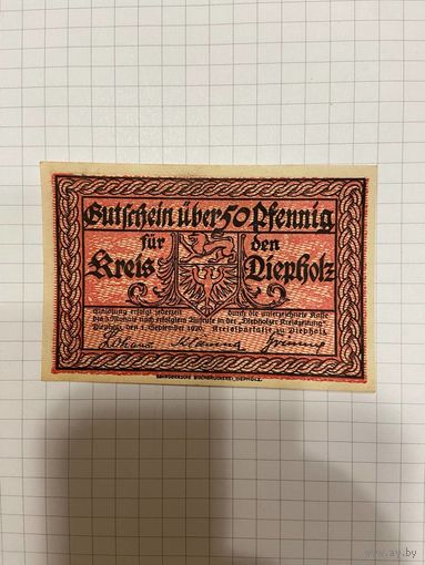 Нотгельд 50 пфеннигов. Германия. Веймарская республика Дипхольц-0201