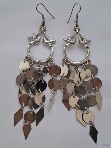 Объемные серьги с подвесками "Голуби"