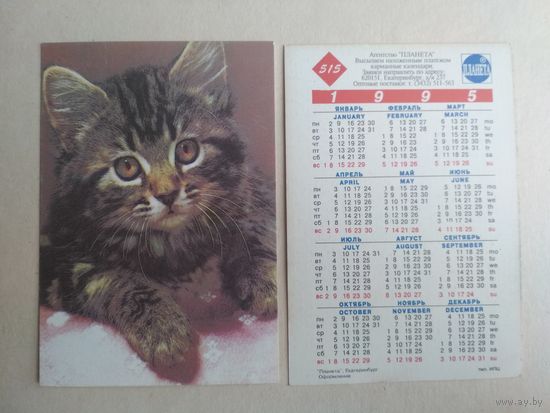 Карманный календарик.Кошки.1995 год