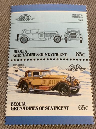 Бекия. Сент-Винсент и Гренадины. Автомобили мира. Issota Fraschini 8A 1929. Марка из серии