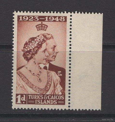 Теркс и Кайкос 1948 ** Свадьба, марка из серии (SG 208) с правым полем