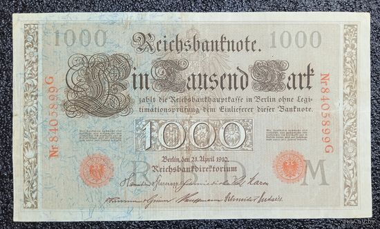 1000 марок Германия 1910 г. (красная печать)