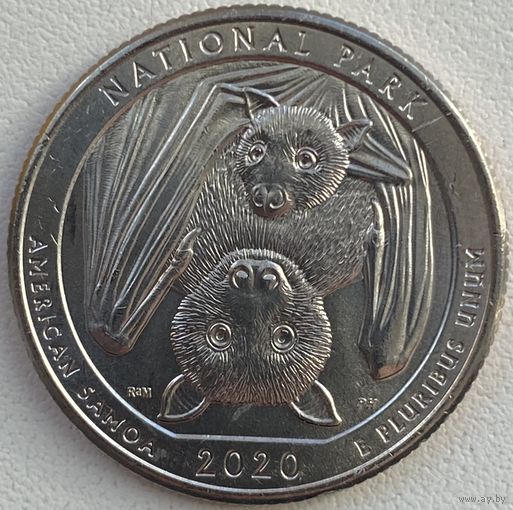 США 25 центов (квотер) 2020 г. P. Национальный парк Американского Самоа