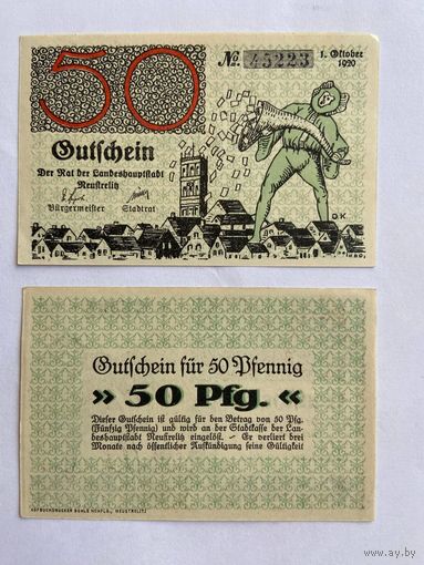 Нотгельд 50 пфеннигов Ньюштрелиц. Веймарская республика - 1602 (2)