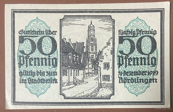 Нотгельд 50 пфеннигов 1918 год. Нёрдлинген. Веймарская республика