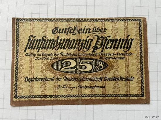 25 пфеннингов (нотгельды) 1921 г. Германия.