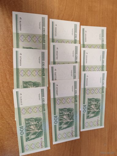 Банкнота UNC 100 рублей Беларусь 2000 год серия тЧ