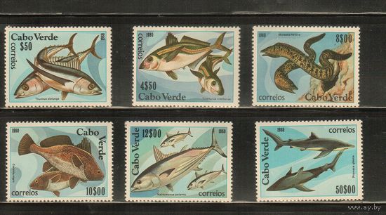 Кабо-Верде-1980(Мих.419-424),  ** ,    Морская Фауна , Рыбы,(полная серия)