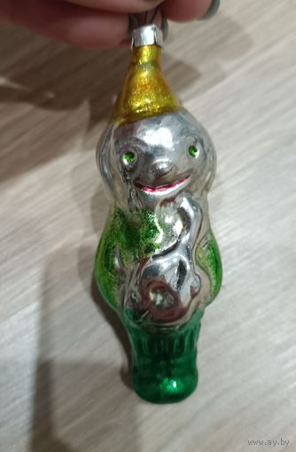 Елочные игрушки стекло, гном с гитарой  из Белоснежки, гномик, редкий