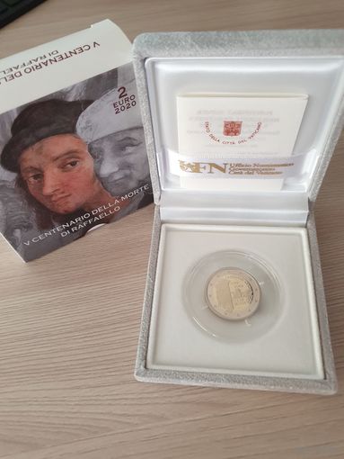 Ватикан 2 евро 2020 PROOF юбилейная 500 лет со дня смерти художника Рафаэля Санти