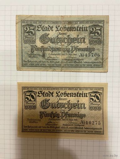Нотгельд 25-50 пфеннигов. Германия. Веймарская республика Лобеншатйн-0201