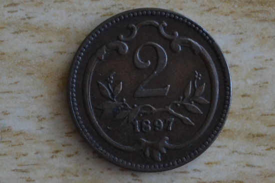 Австрия 2 геллера 1897 с 1 руб