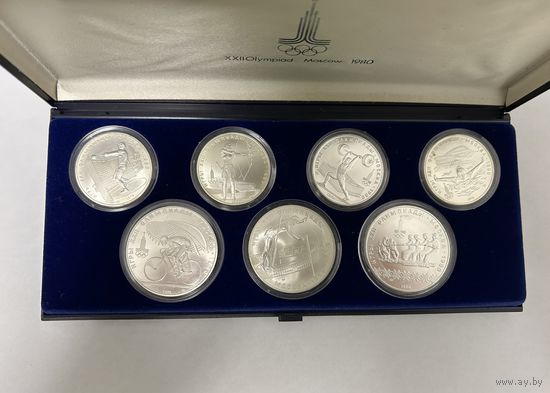 Набор Олимпиада - 1980. 5 и 10 рублей - 7 монет. Серебро 0,900.