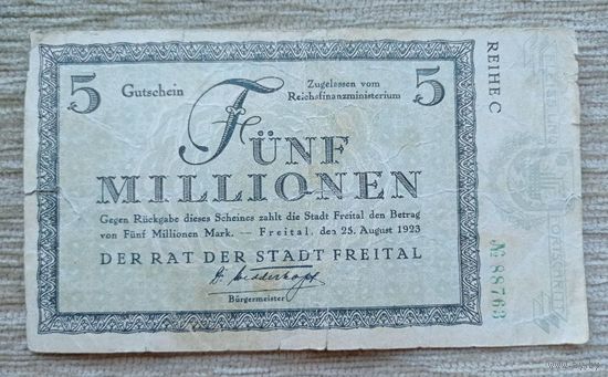 Werty71 Германия 5000000 (5 миллионов) марок 1923 банкнота 5 000 000 Фрайталь редкая ГРОССГЕЛЬД