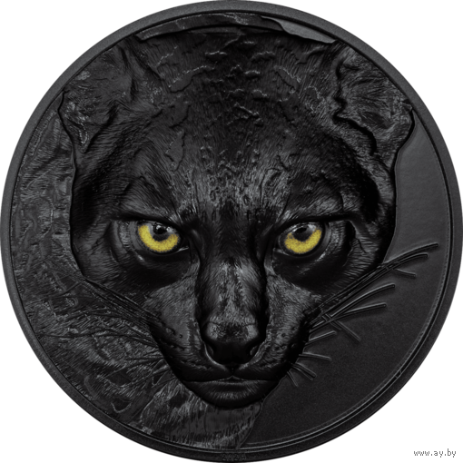 Палау 10 долларов 2024г. "Охотники ночью - Оцелот". Obsidian Black. Монета в капсуле; подарочной рамке - футляре; сертификат; коробка. СЕРЕБРО 62,20гр.(2 oz).